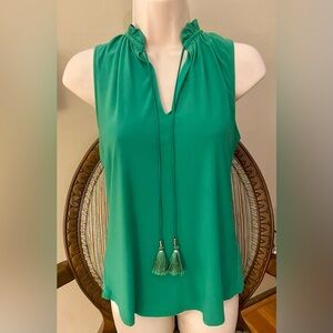 White House Black Market Green Sleeveless Blouse with Tassels